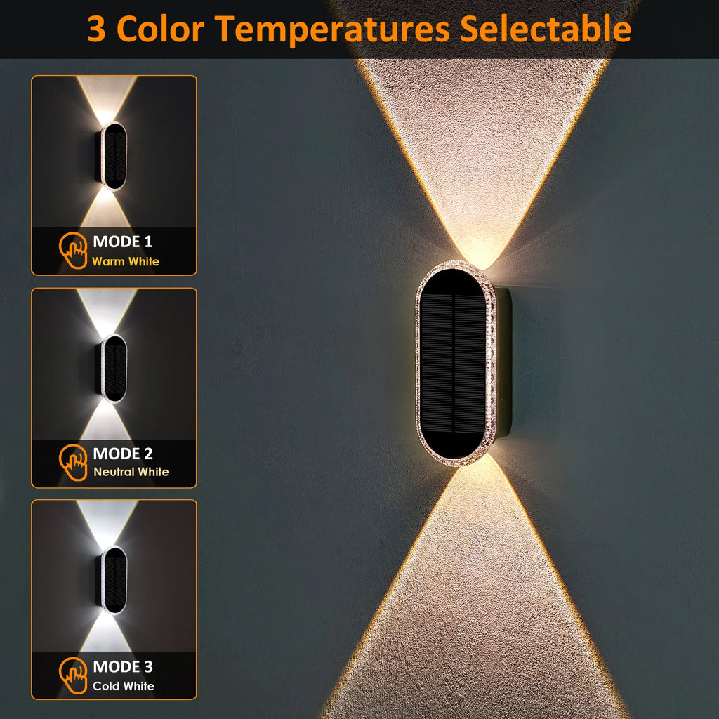 2/4 Pack Solar Fence Lights 3 Modes LED Lens Solar Lights Up & Down Solar Wall Lights for Yard, Pool, Porch, Patio, Railing