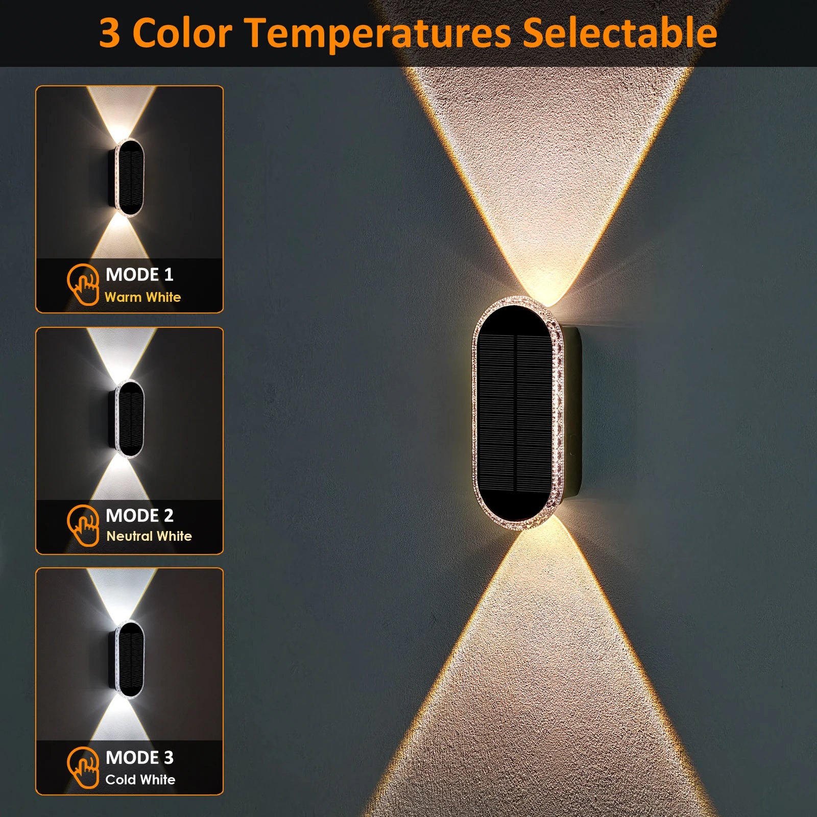 2/4 Pack Solar Fence Lights 3 Modes LED Lens Solar Lights Up & Down Solar Wall Lights for Yard, Pool, Porch, Patio, Railing