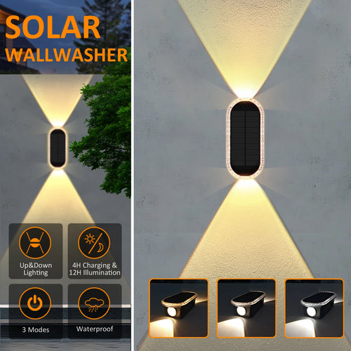 2/4 Pack Solar Fence Lights 3 Modes LED Lens Solar Lights Up & Down Solar Wall Lights for Yard, Pool, Porch, Patio, Railing