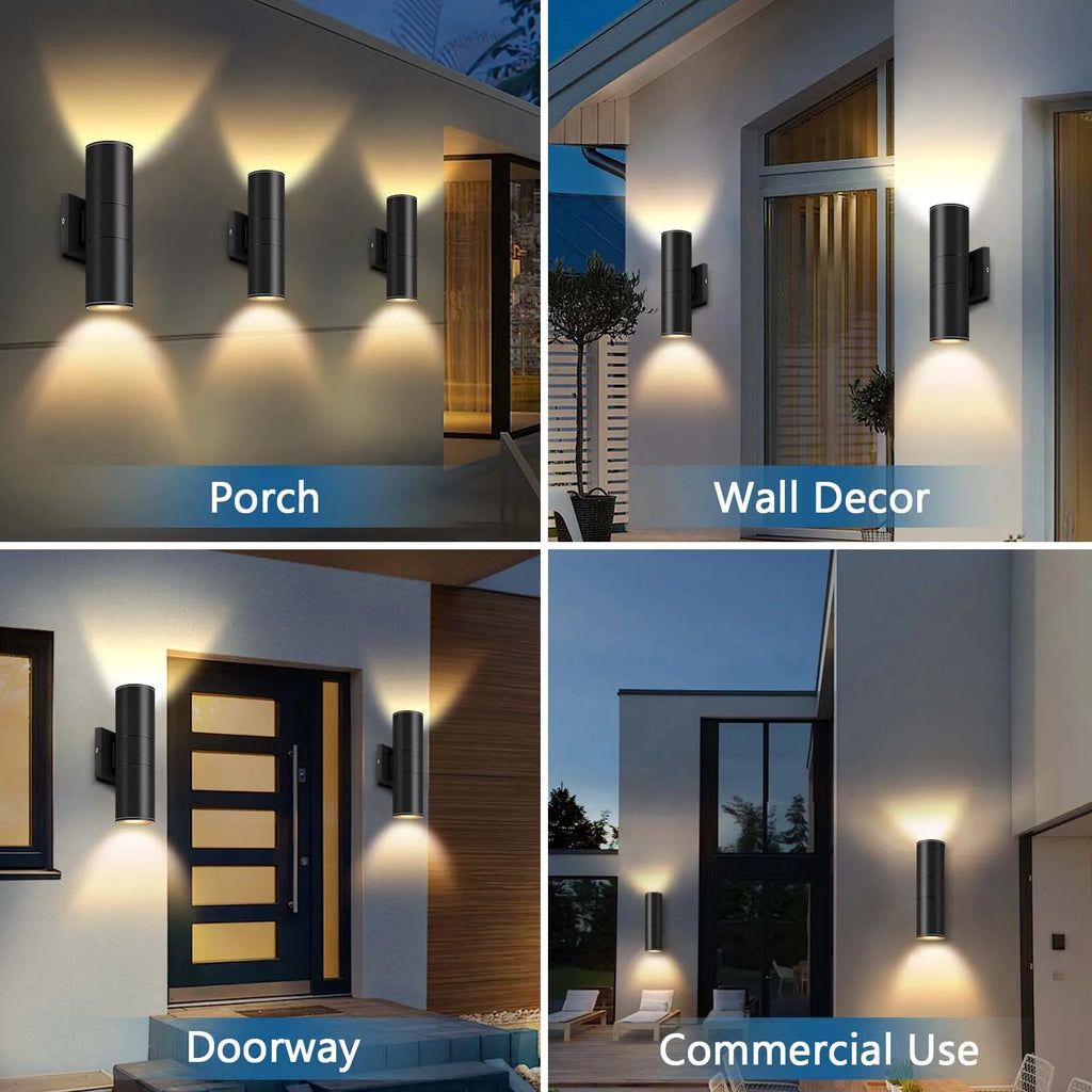 LED Outdoor Wall Light 12W IP65 Waterproof Up&Down 2-heads Light Modern Home Decor Black Aluminum Wall Lamps for Porch Courtyard